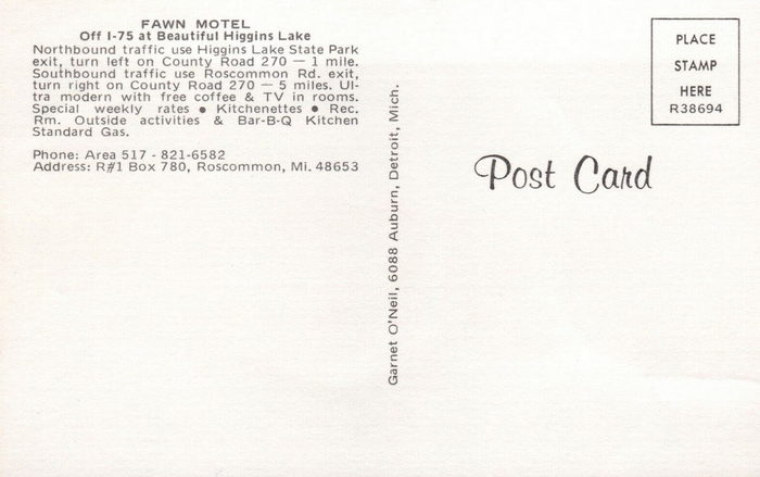 Fawn Motel - Postcard Back (newer photo)